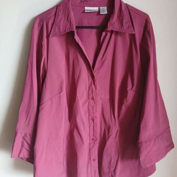 Millenium Women's Size 20 Button Up Pink 3/4 Sleeves Top - Picture 10 of 10